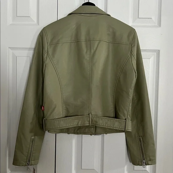 NWT Levi’s Faux Leather Belted Moto Jacket - Sage Green Size S - Picture 11 of 16